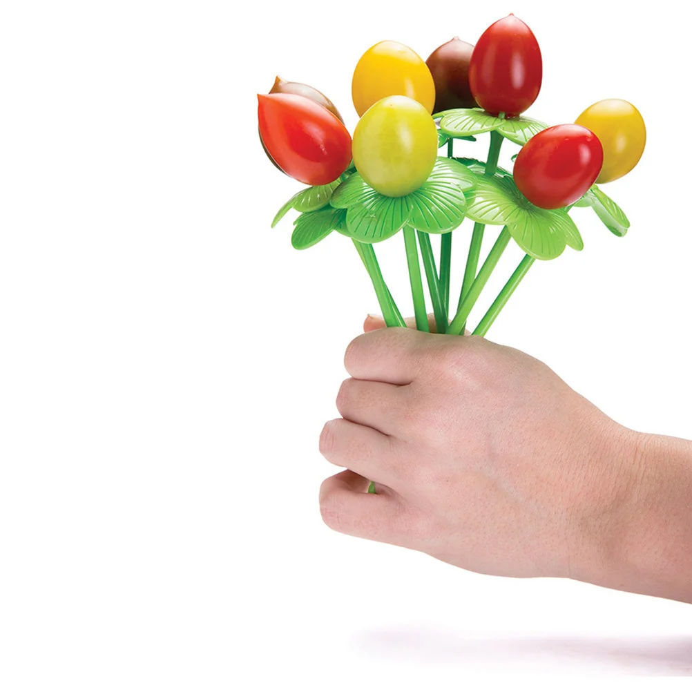 

10Pcs Creative Flower Shape Fruit Forks Plastic Food Picks for Party Decoration Reusable Tableware Supplies Random Color