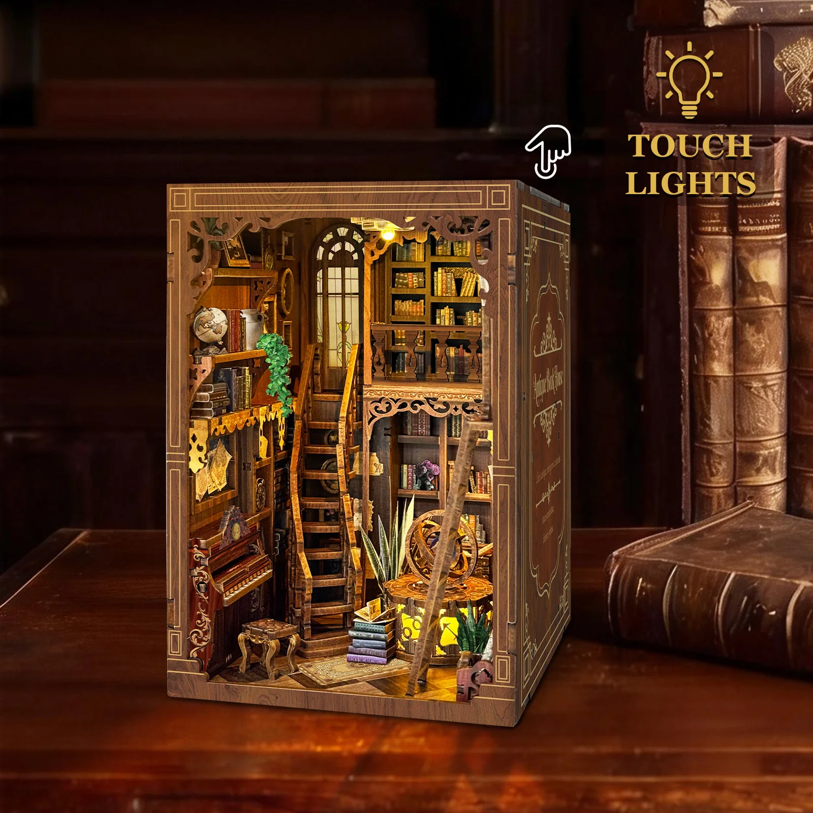 

3D Wooden DIY Eternal Library Book Nook,Touch LED Lighted MiniatureDiorama Kit,Handmade CreativeGift for Book Lovers&Shelf Decor