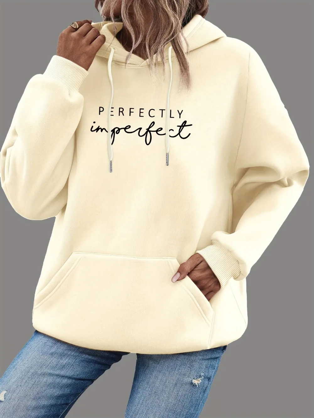 Women's Casual Pullover Hoodie with Letter Print Polyester, Long Sleeve Autumn/Winter Fashion Pullover Sweatshirt