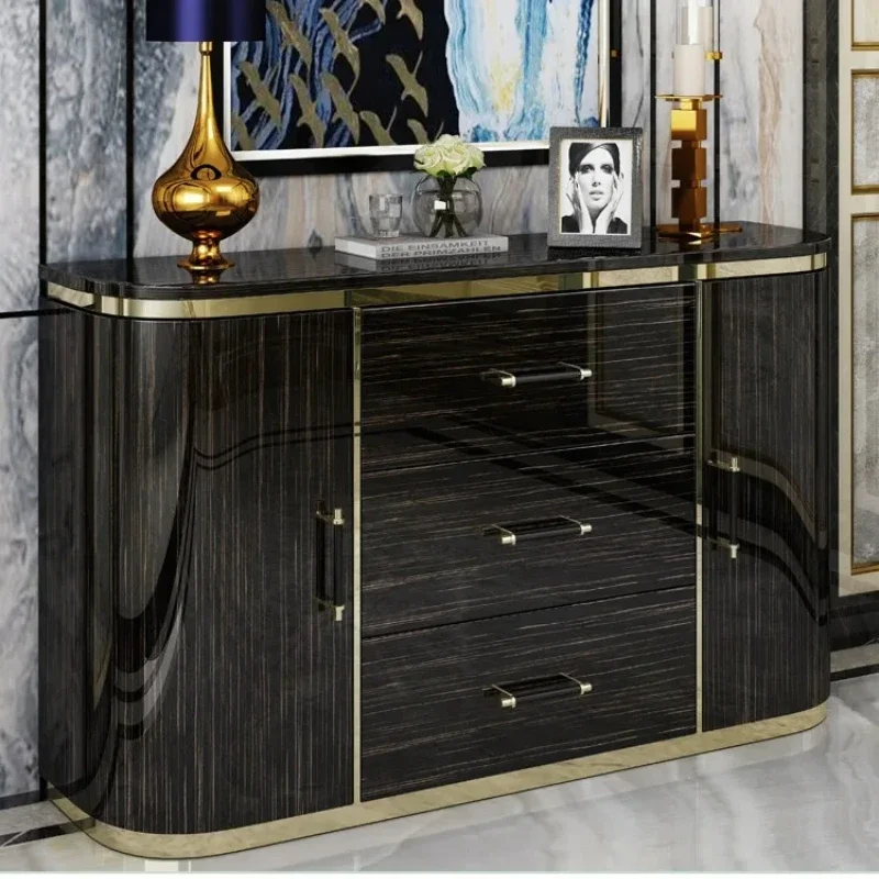 

JJ Modern simple light luxury solid wood dining side cabinet, semi-round bucket cabinet against the wall at the entrance