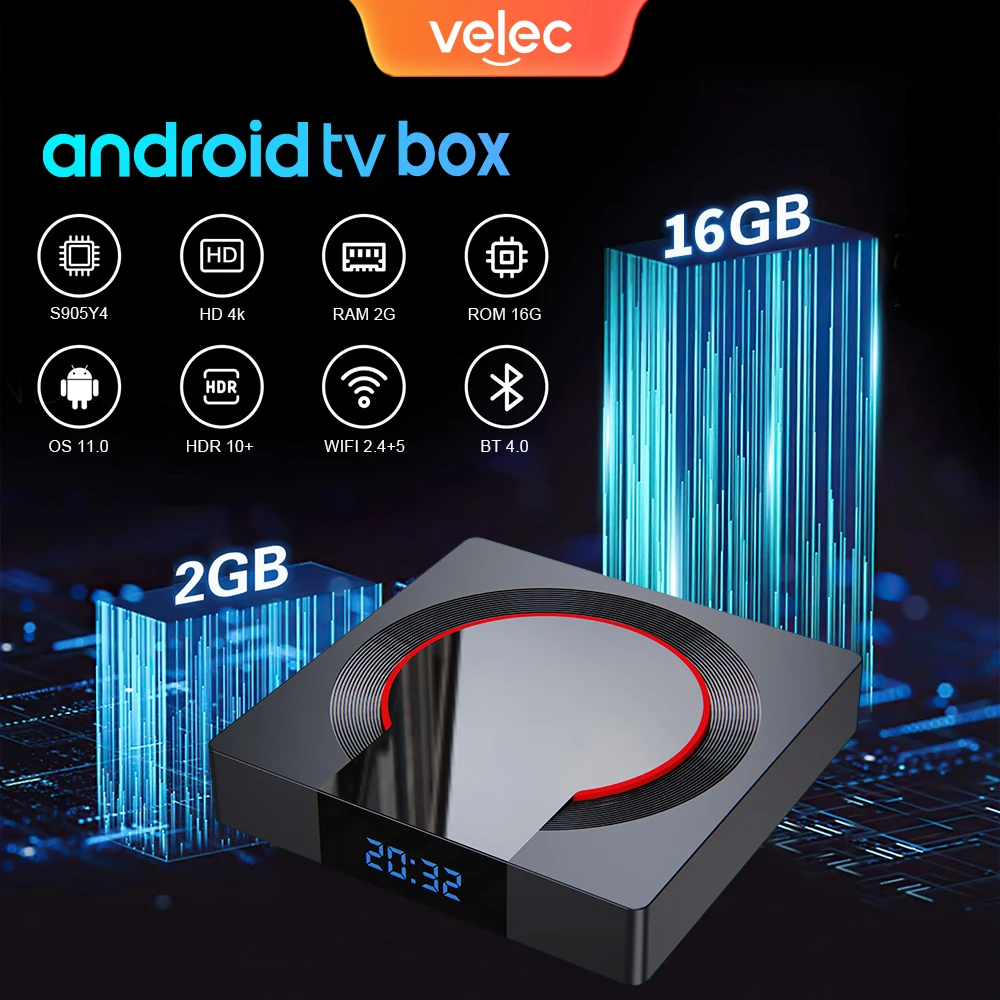 

Velec TV Box Android 11 Amlogic S905Y4 Dual Wifi BT Voice Remote 4K Multimedia Player Set Top Box 2GB 16GB i96 Pro II