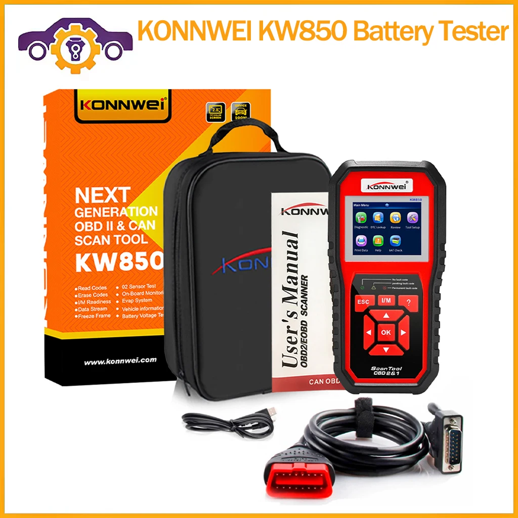 KONNWEI KW850 Car OBD2 Scanner Professional Car Diagnostic Scanner Tools OBD 2 Check Engine Check Automotive Code Reader Battery