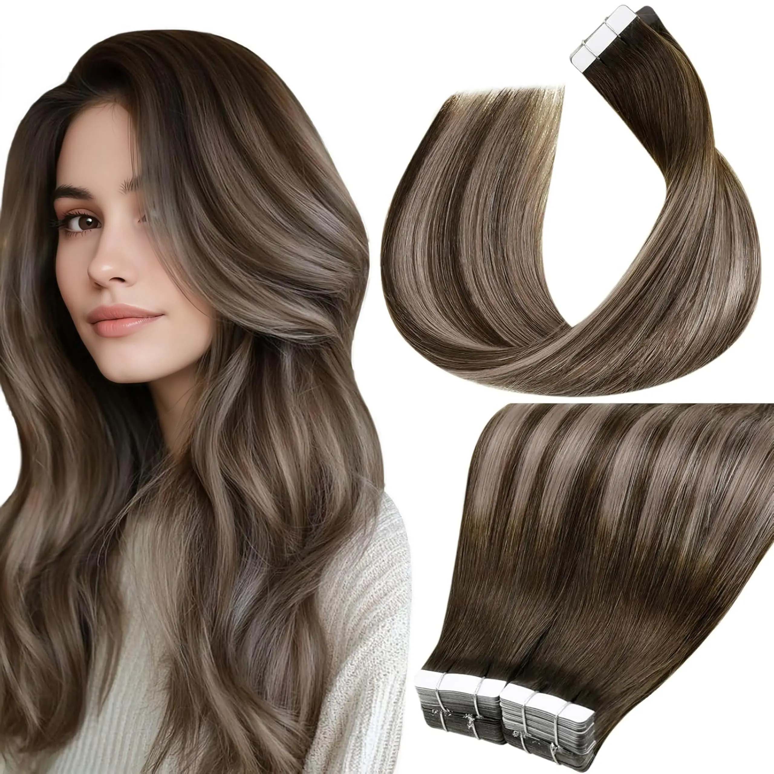 

Wholesale 20pcs Tape In Extensions Human Hair Remy 100g Bulk Ultra Thin 1.2mm Adhesive Weft For Women Length Volume