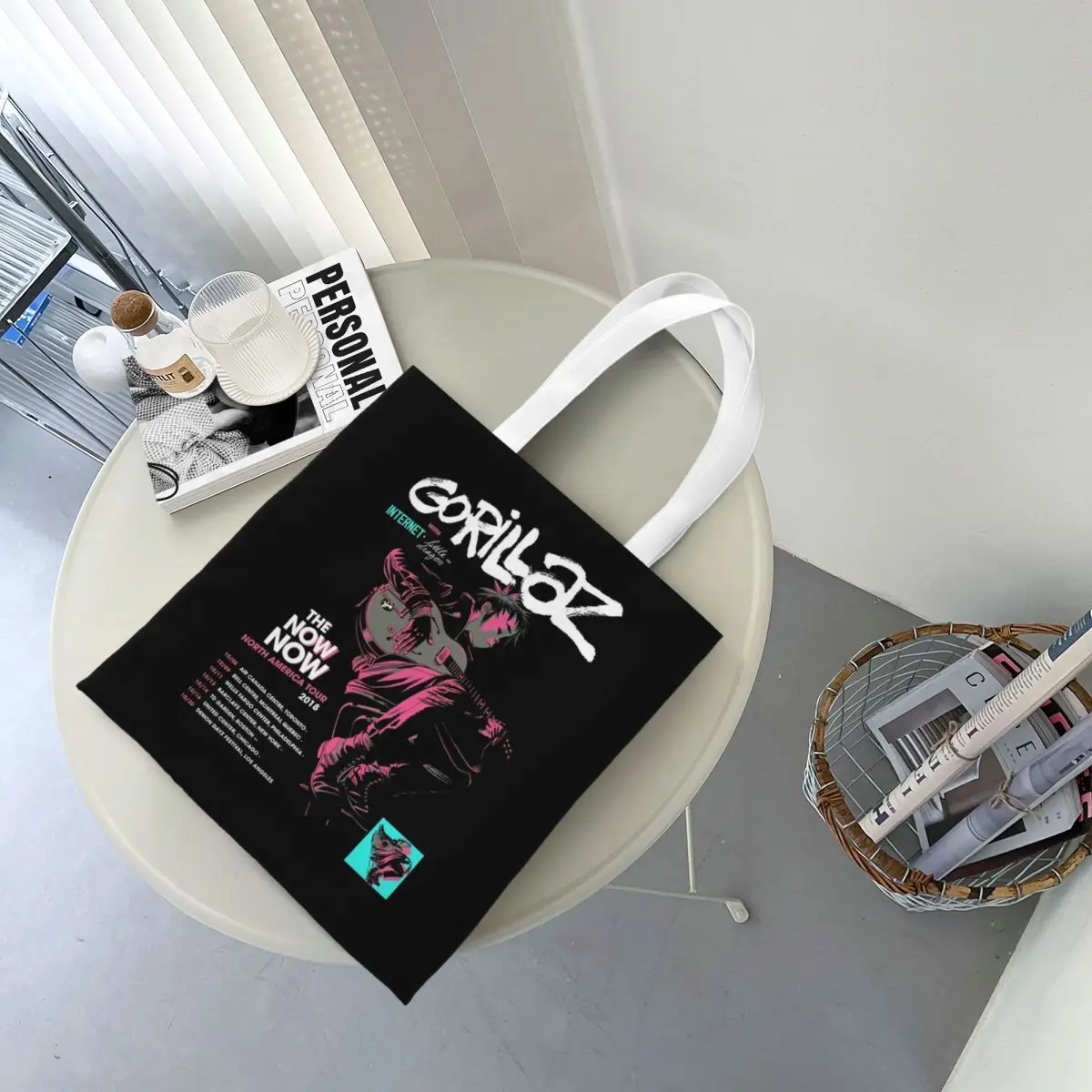 Music Band Gorillaz Shopping Bags Canvas The Tote Bag Folding for Girls Shoulder Tote Travel Handbag