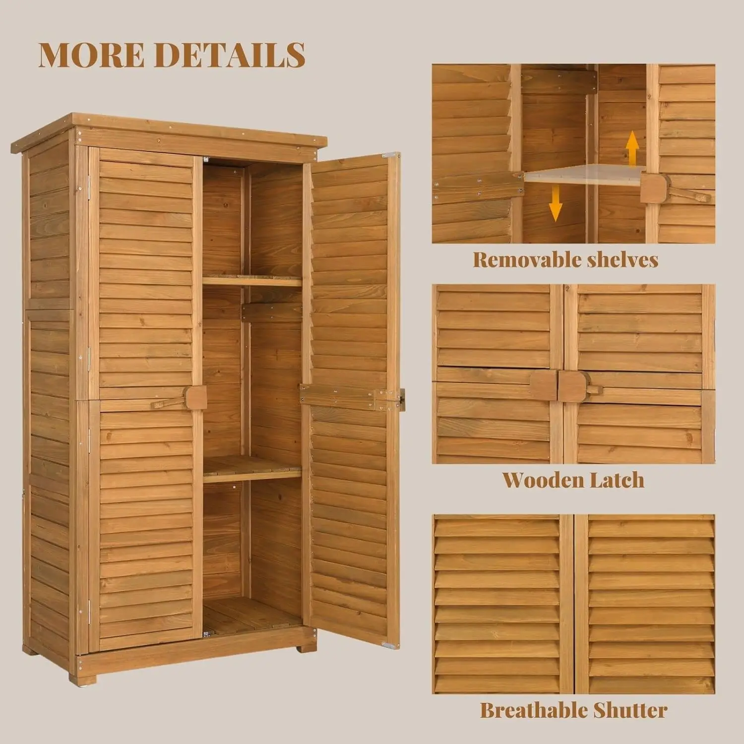 63in Wooden Garden Storage Shed Lockable Doors 3 Shelves Waterproof Yard Patio Customized - view 4
