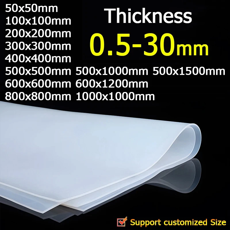 Translucent Silicone Rubber Sheet High Temp Resistance Food Grade Silica Gel Plate 50x50 100x100 200x200 300x300 400 500 600 800