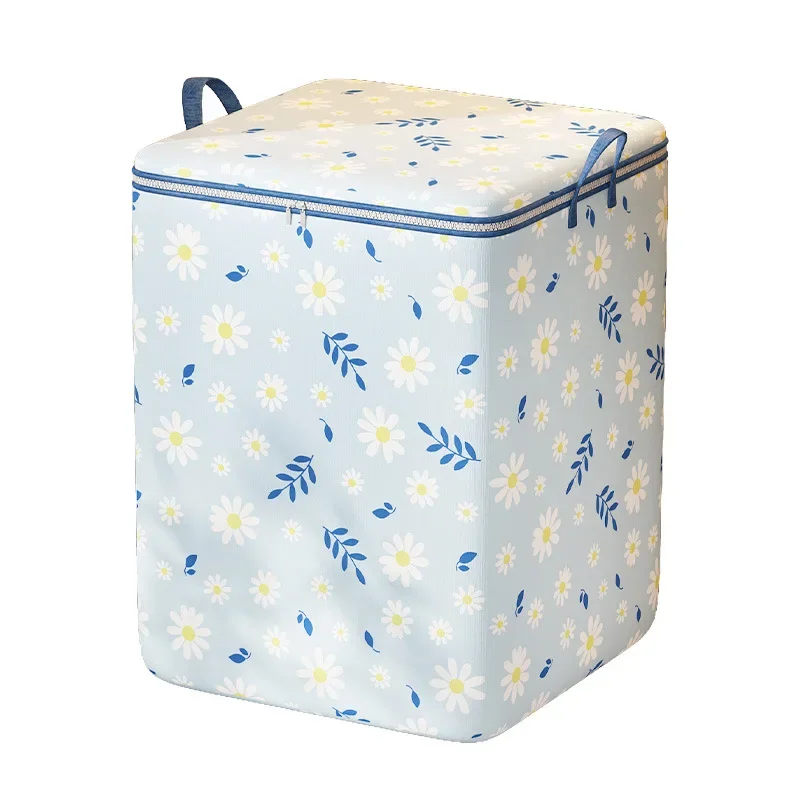 110/140/180L Quilt Organizer Dust Storage Box Daisy Printed Non-Woven Closet Space Saving Bag Travel Storage Bag