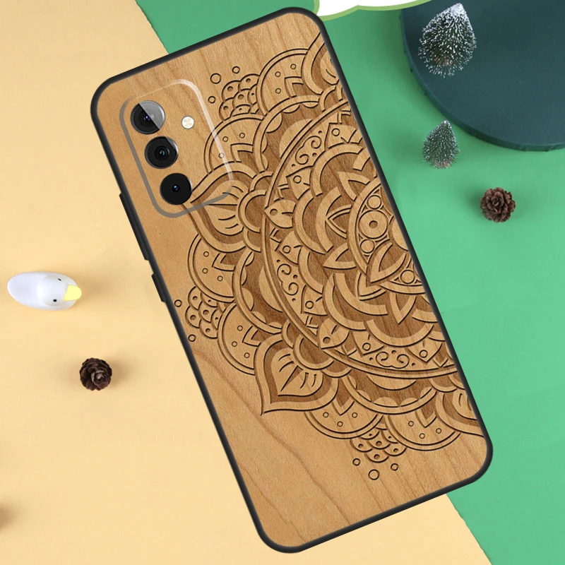 Mandala Floral Wood Case For Samsung Galaxy A32 A52 A12 A14 A34 A54 A51 A71 A15 A25 A35 A55 A53 A33 A13 Cover