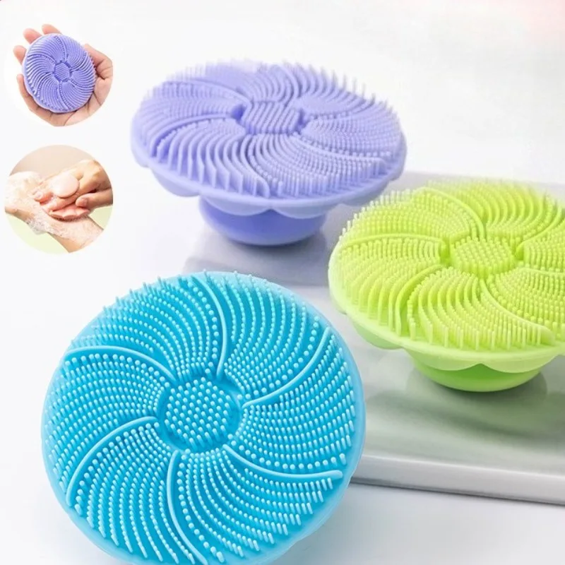 Soft Silicone Body Scrubber Shampoo Brush Handheld Shower Cleansing Brushes Exfoliating Bath Brush Head Massager Bathing Tools