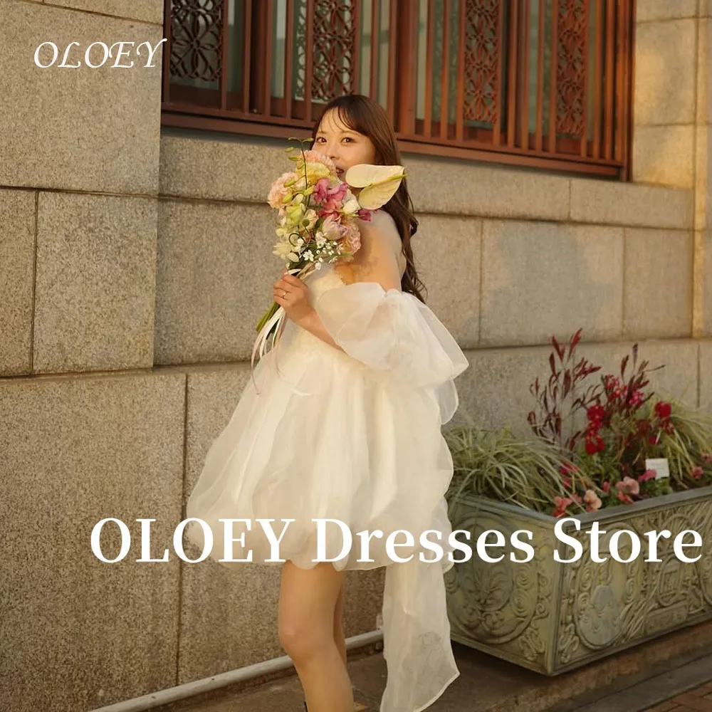 

OLOEY Princess Mini Short Wedding Party Dresses Puff Sleeves Lace Top Strapless Silk Organza Bridal Gowns Birthday Customized