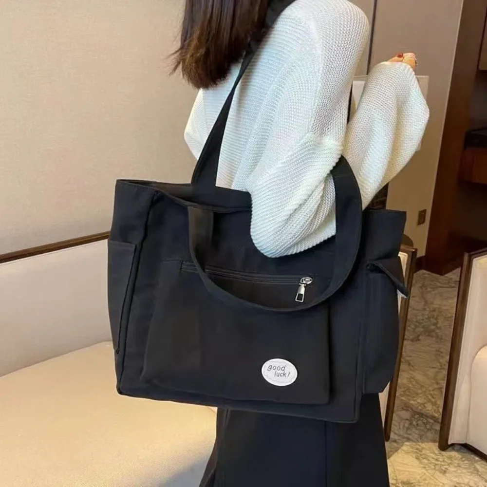 New Women\'S Fashion Shoulder Bag Class Large Capacity Student Tote Bag Canvas Commuter Handbag Women Large Capacity Shopping Bag