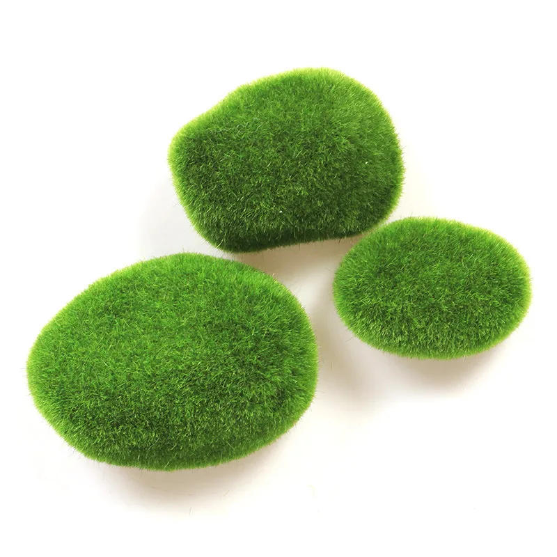 Artificial Moss Stone Aquarium Decor, Flocked Resin Green Algae Ball & Grass Ball Ornament,Micro Landscape Hideout for Fish Tank