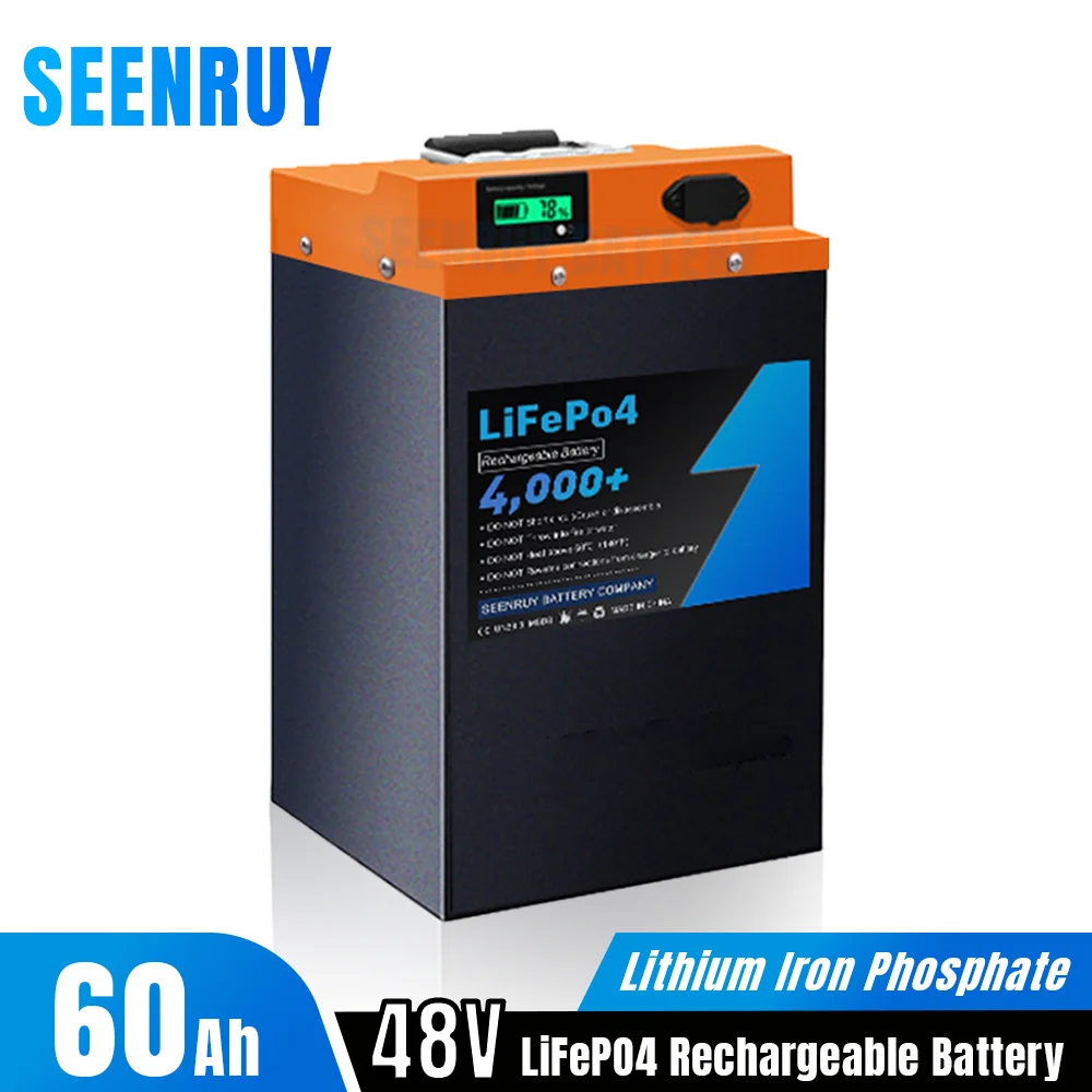 

48V 60Ah Lifepo4 Battery Pack 16s Built in 50A Bluetooth BMS Handle for 1.5kw 2000w Motor E motorcycle Rickshaw with Charger