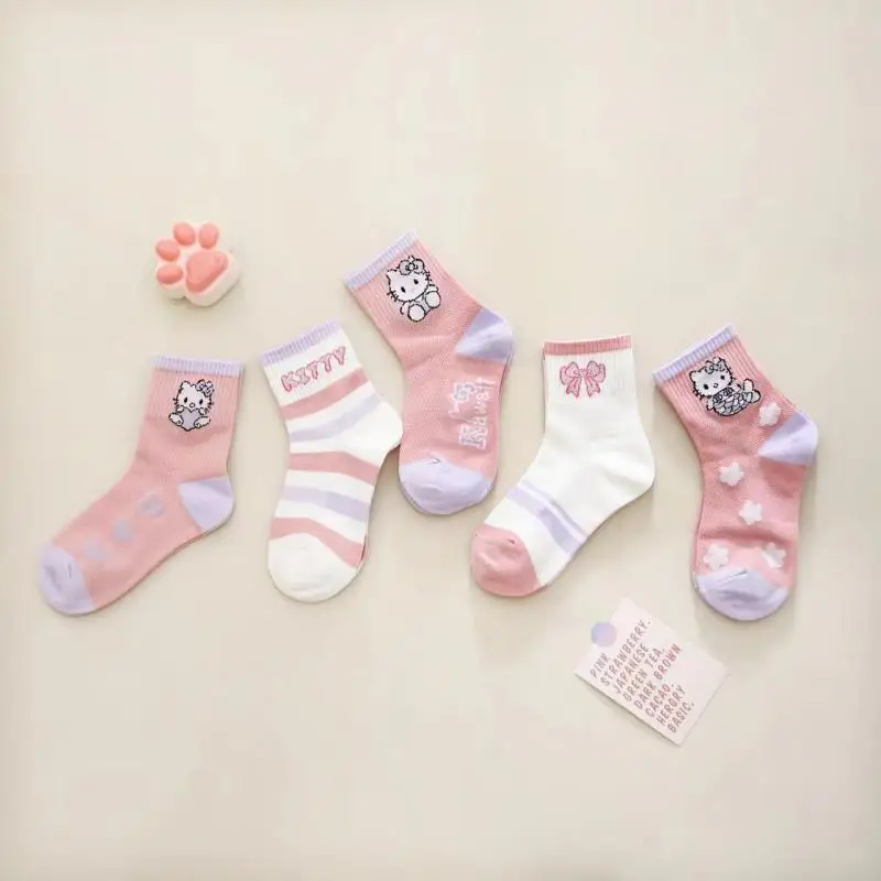 5 Pcs Summer Sanrio Socks Cute Kuromi Hellokitty Cinnamoroll New Mesh Breathable Sweat Wicking Versatile Girl Baby Student Socks