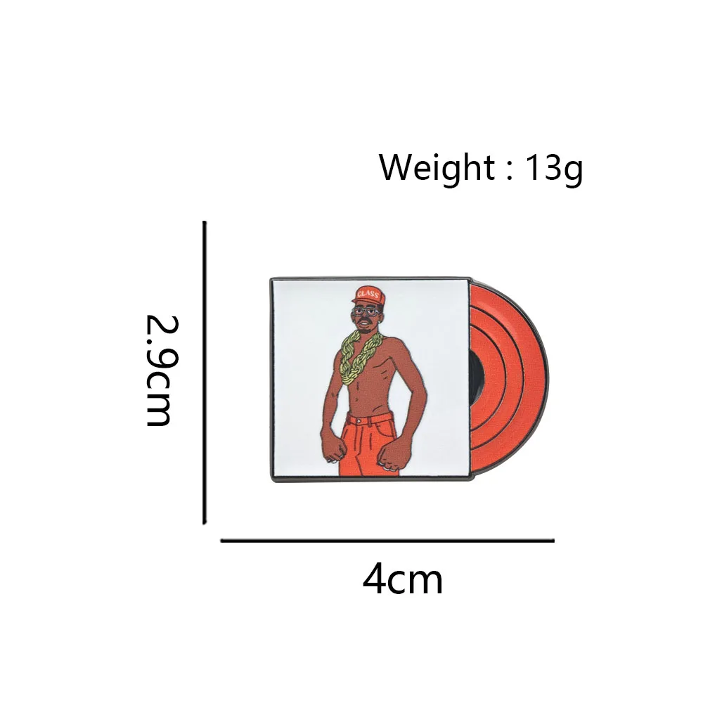 Hip-Hop Glang Cartoon Brosche Goldkette Herren Charakter Reversnadel Rote Vinyl-Schallplatten-Abzeichen Streetwear Rap Fan Schmuck Geschenk – Detail 2