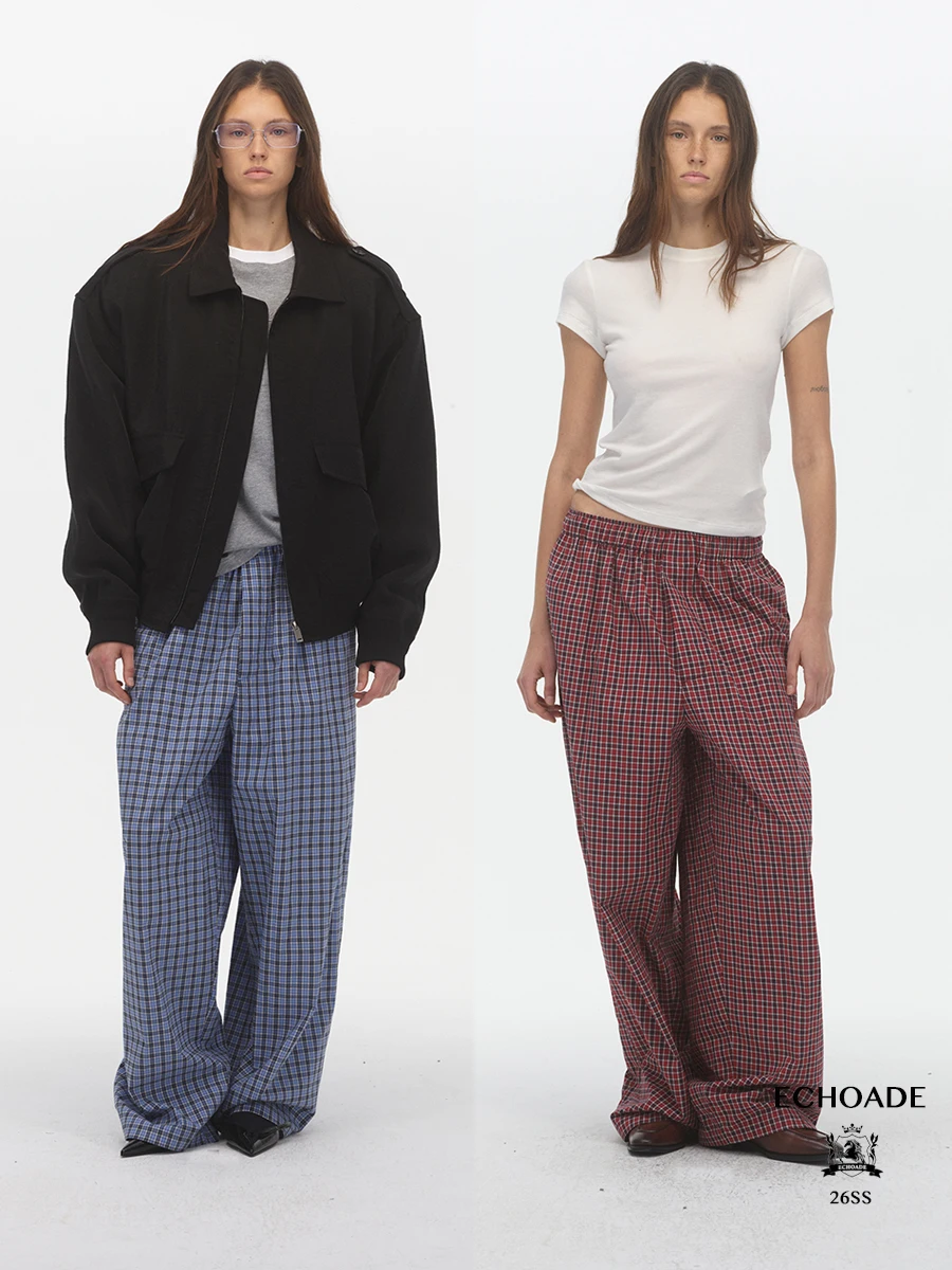 

Классические легкие дышащие брюки в клетку Ade с широкими штанинами, удобным эластичным поясом, повседневные, из хлопка, для женщин