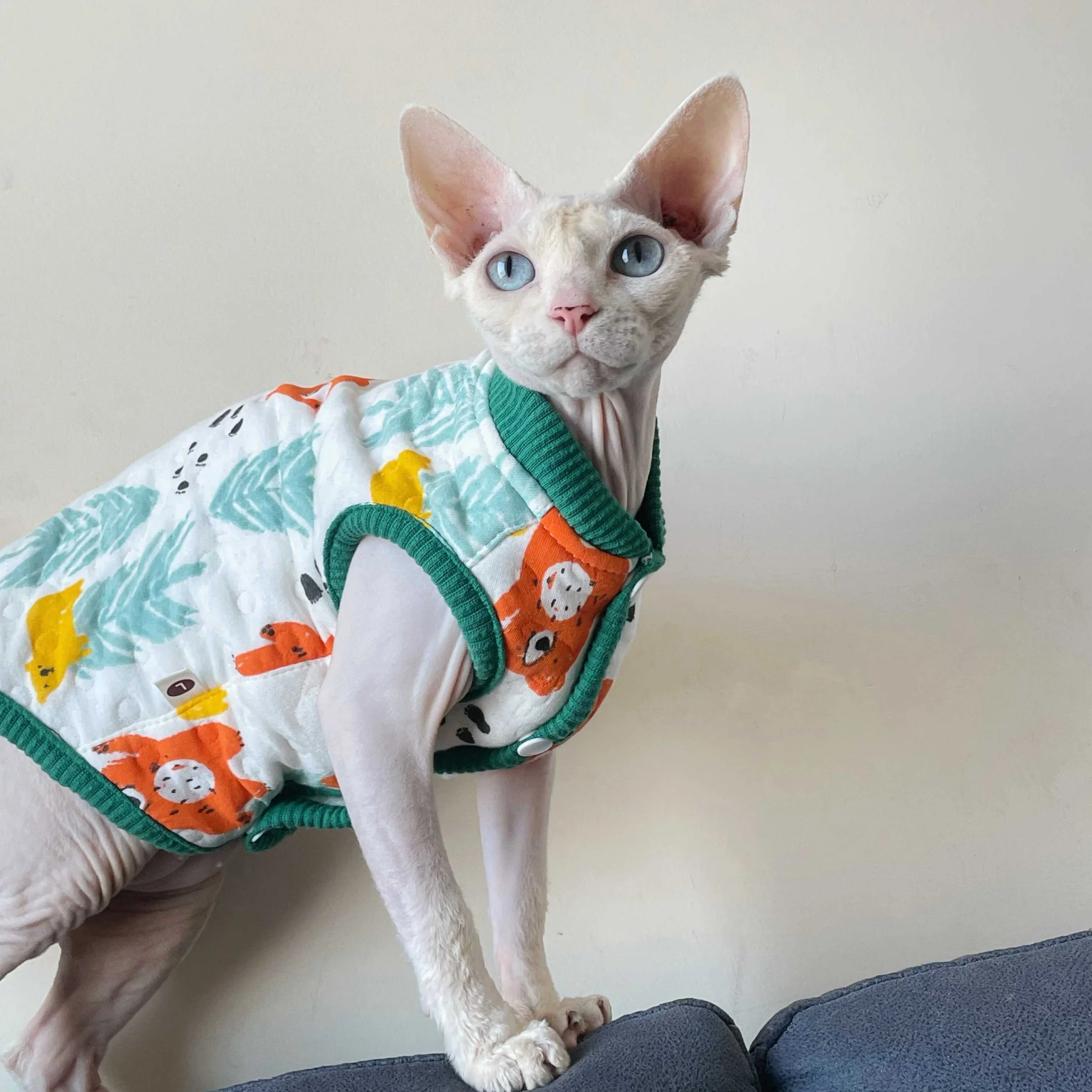 Soft Cotton Vest for Sphynx Cat Winter Warm Cardigan for Kittens Cute Sleeveless Coat Padded with Cotton for Devon Rex in Autumn