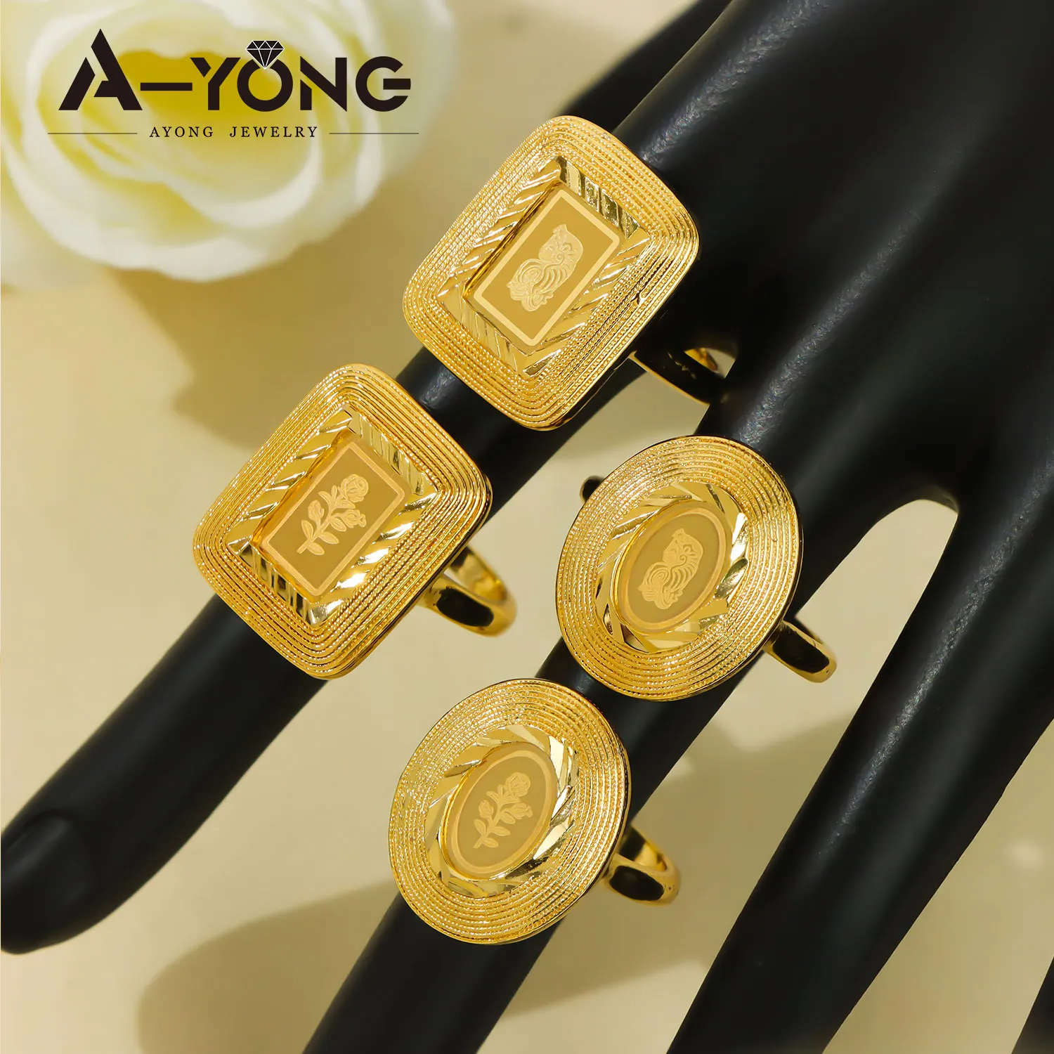 Arabische Braut-Eheringe 24k Vergoldet Nigeria Vintage Hochzeits-Bankett-Ring Oman Muslimische Frauen Event-Party-Schmuck – Detail 3