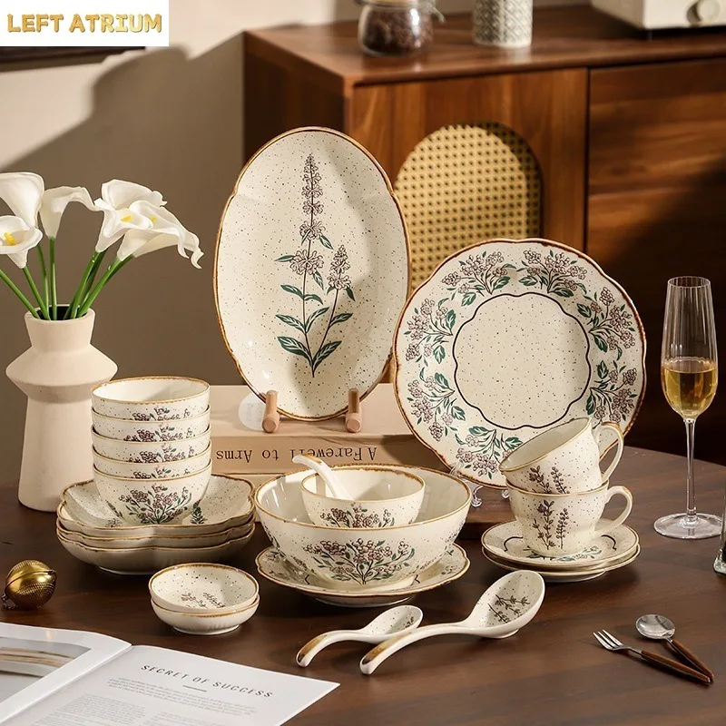 Ceramic Dinnerware Set, Gold Rim Plates Bowls,coffee Mug Safe Under-glaze Microwave Safe Elegant Home Kitchen Tableware Set