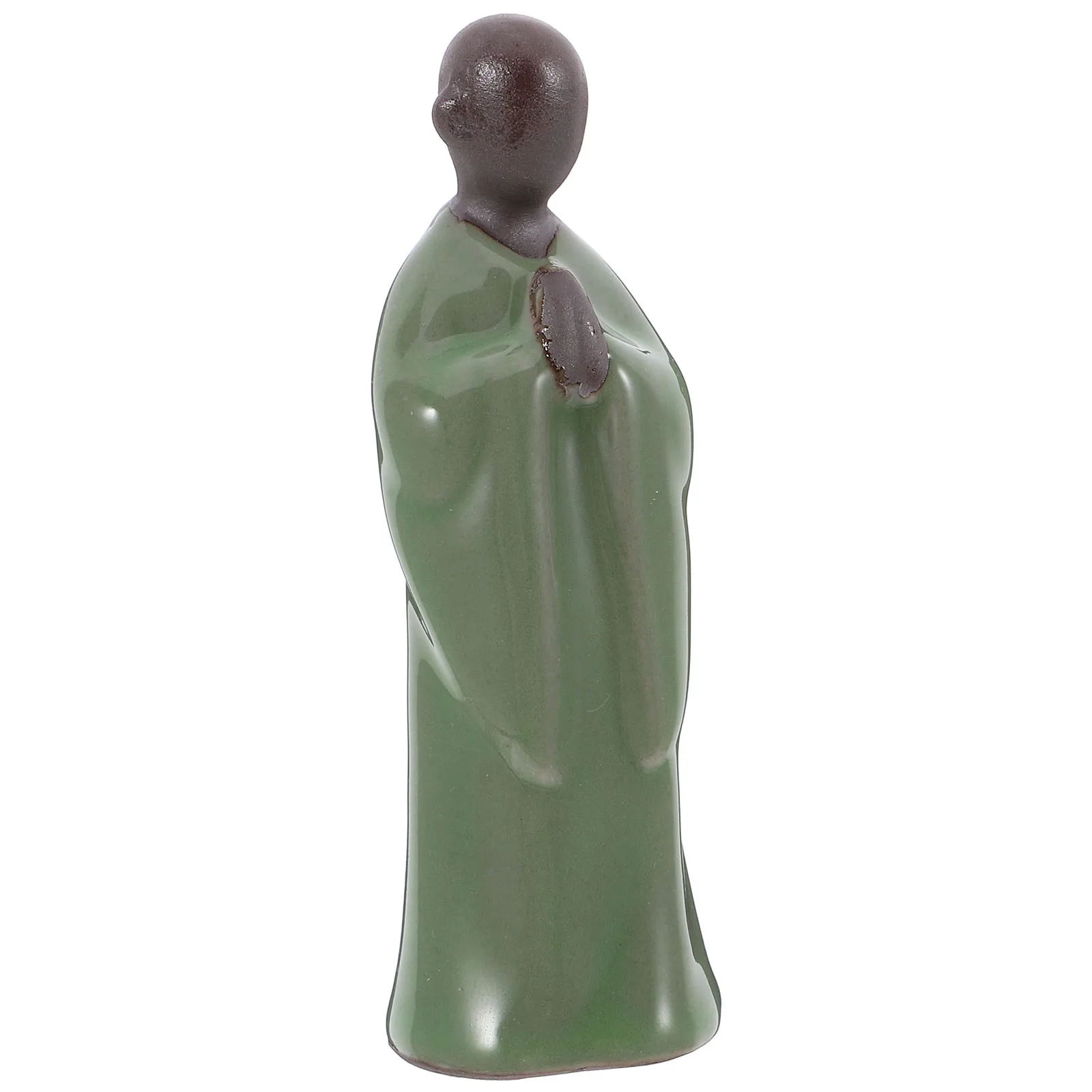 

Mini Ceramic Monk Statue Zen Monk Sculpture Green Plant Bonsai Decor Meditation Home Garden Tabletop Ornament