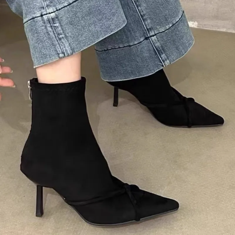 

Elegant Women High Heels Ankle Boots Fashion Pointed Toe Shoes New Trend Pumps 2025 Winter Woman Goth Chelsea Short Botas Mujer