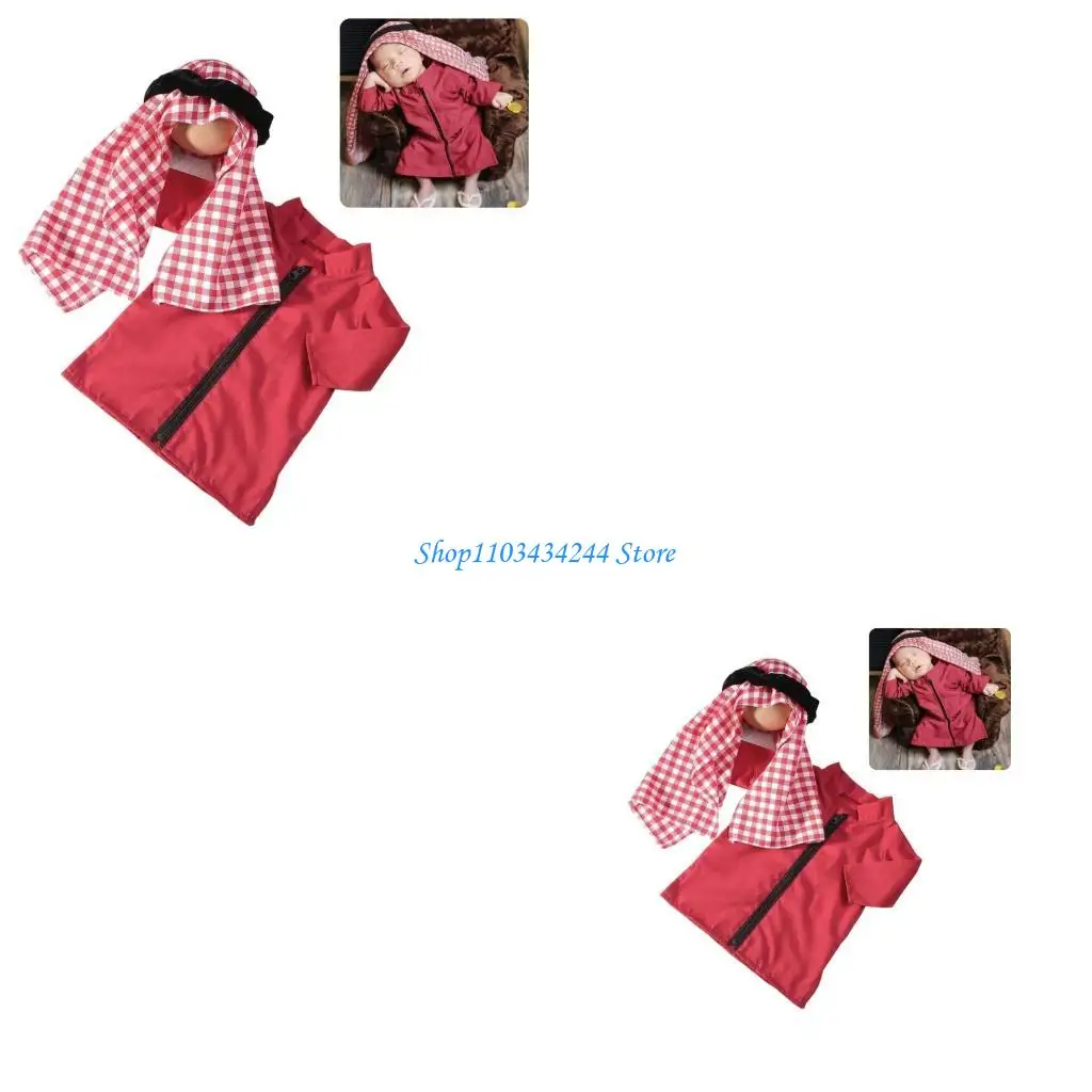 ثوب طويل مريح وإغلاق سلس وعمامة مربعة لحديثي الولادة