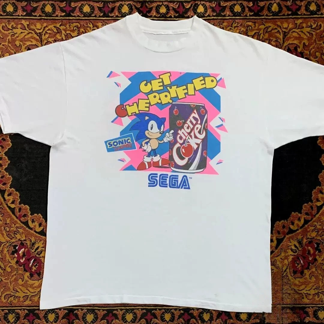 Vintage 90s Sonic The Hedgehog Cherry Coke Promo Graphic T-Shirt Cotton Men Women Streetwear Tee