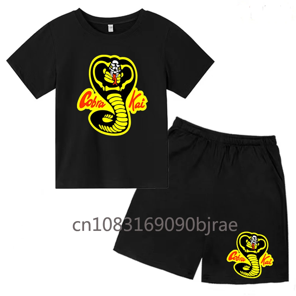 Summer 100% Cotton 2pieces Short Sleeve T-shirts Suits Boys Girls Casual Tops Children Sets Fashion kids Big-headed Snake Print