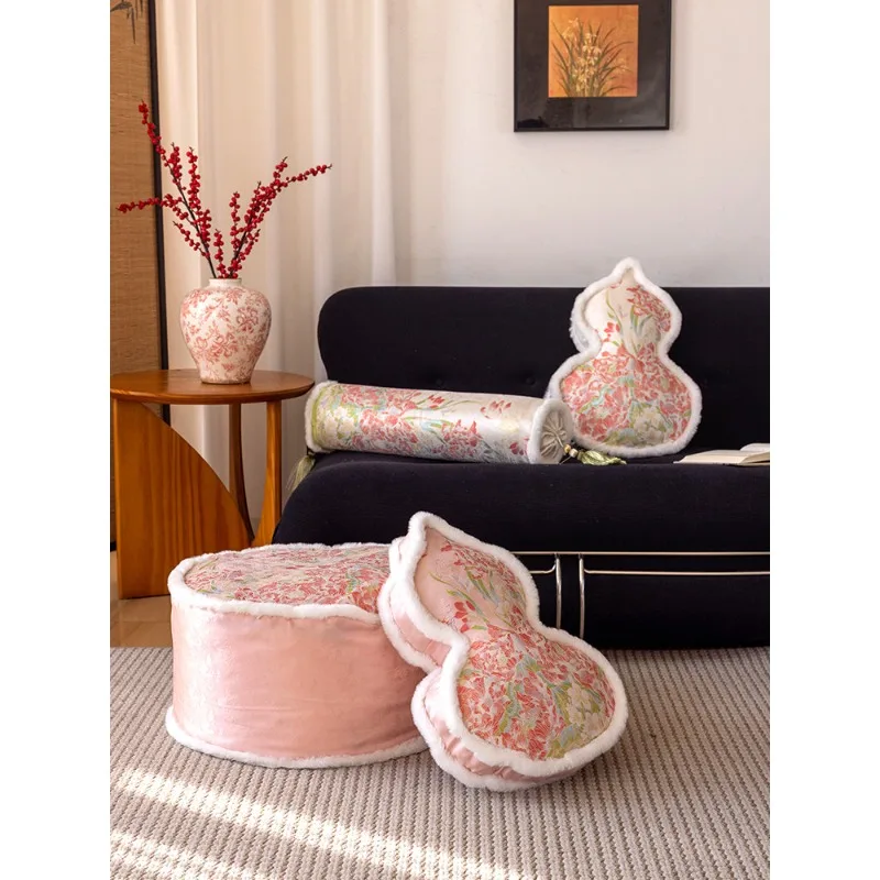 Pink princess style living room sitting pier Chinese peony flower bay window lazy sofa light luxury reading household futon low