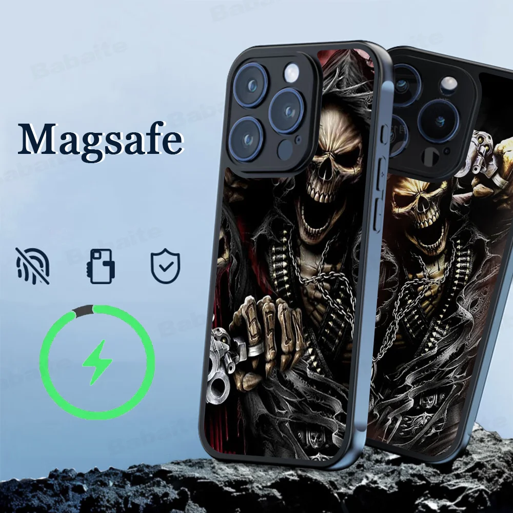 Grim Reaper Skull Skeleton Phone Case Magnetic Case For IPhone 16 14 13 12 11 15 Pro Max Plus For Magsafe Wireless Charge Cover