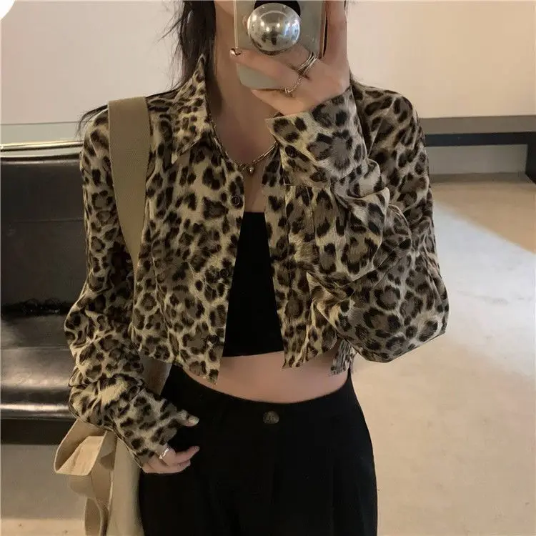 

Summer New Leopard Print Jacket for Women Short Outerwear Thin Long-sleeved Tops