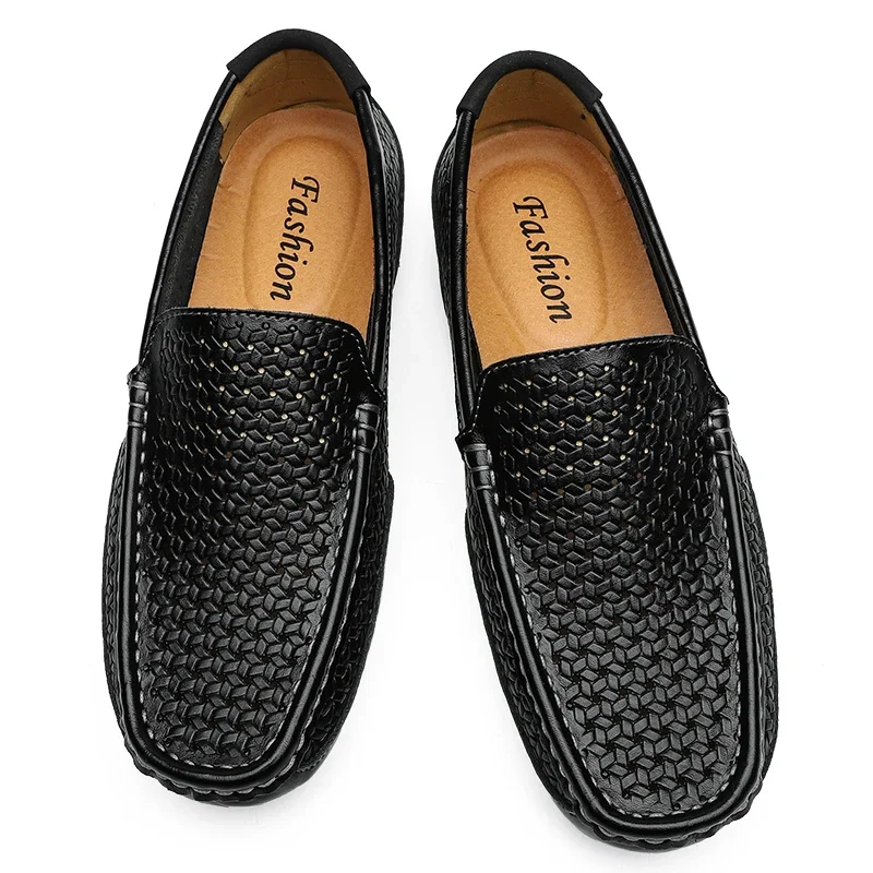 Black Men Shoes Casual Genuine Leather Mens Loafers Moccasins Luxury Brand Italian Breathable Slip on Boat Shoes 2024