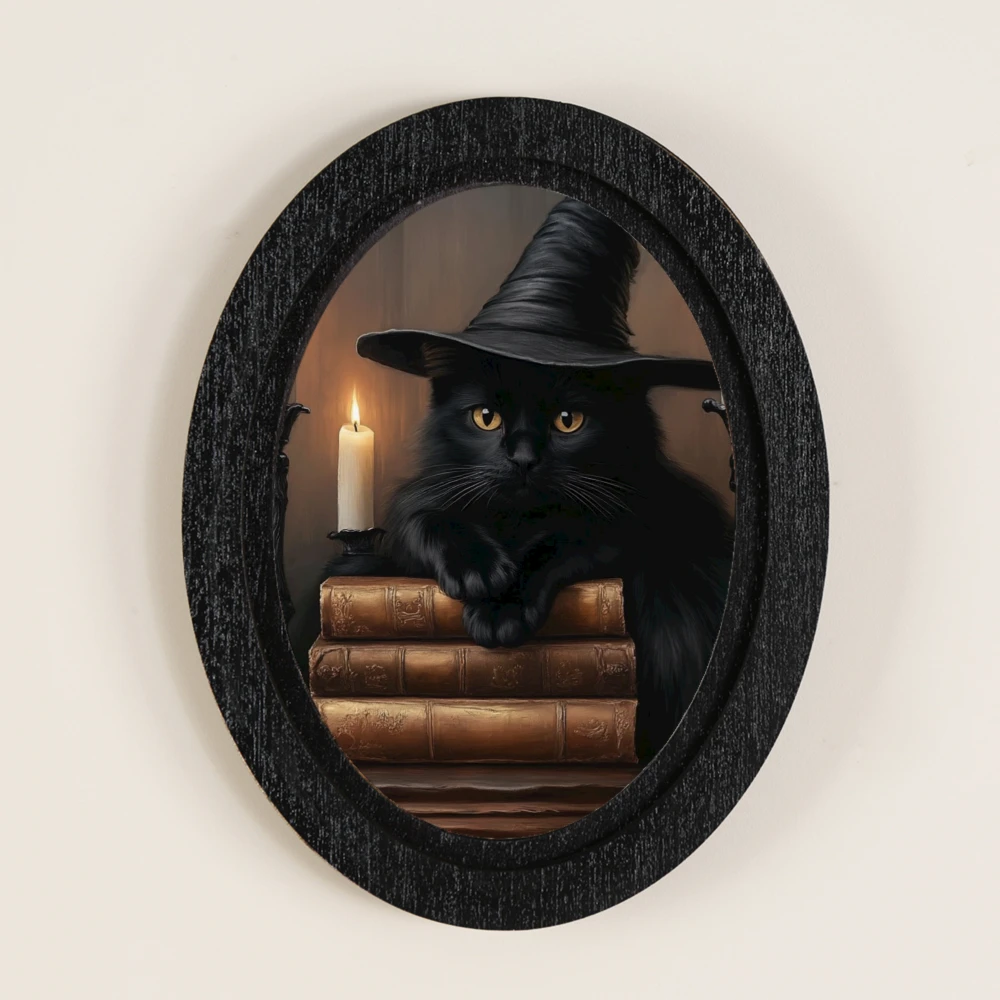 Grenzüberschreitende Halloween-Dekoration mit Themen, präsentieren Sie Elemente einer schwarzen Katze mit einem Hexenhut und einer Kerze, passend zu einem R