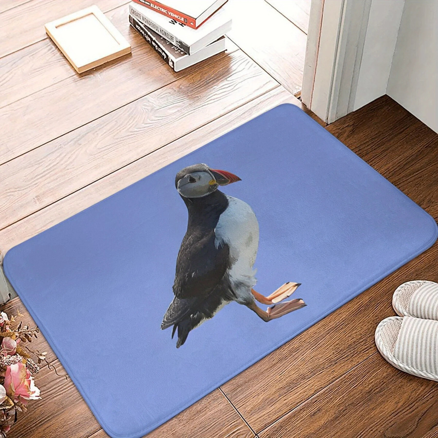 

1 шт., нескользящий коврик с принтом «Алантическая маленькая ласточка» — светло-голубой фланелевой коврик, можно стирать в машине, прямоугольный, домашний декор и функция