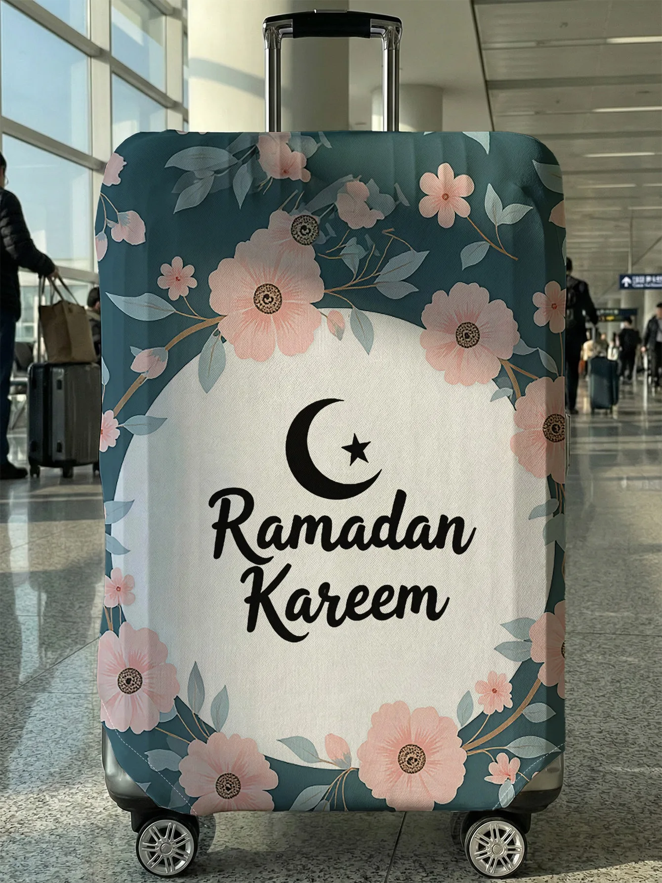 

Dark Green Floral Ramadan Kareem Luggage Cover, Suitable for 18-32 Inch Luggage Cover, Luggage Handle Glove, Travel Accessories
