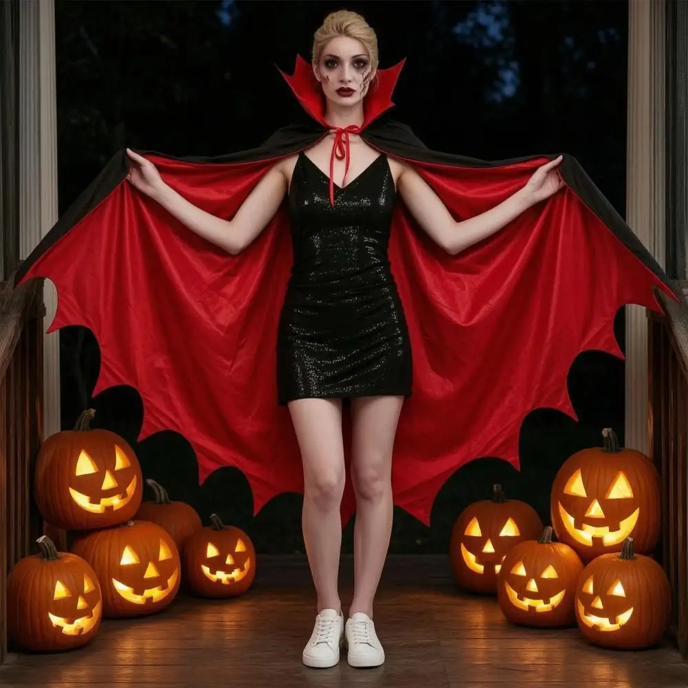 Vampire Costume Cloak with Stand Up Collar Medieval Gothic Black Red Cape for Halloween Cosplay, Masquerade, Fancy Dance