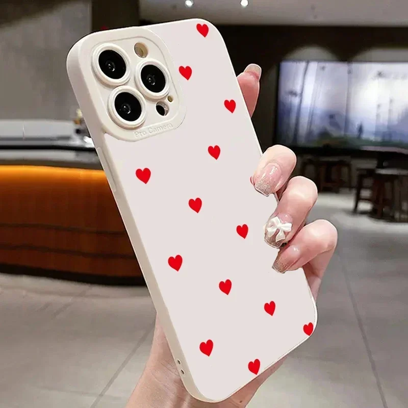 Cute Cartoon Red Love Heart Phone Case For iPhone 16 15 14 13 12 11 Pro Max XS X 7 8 Plus SE 2022 Shockproof Soft Silicone Cover