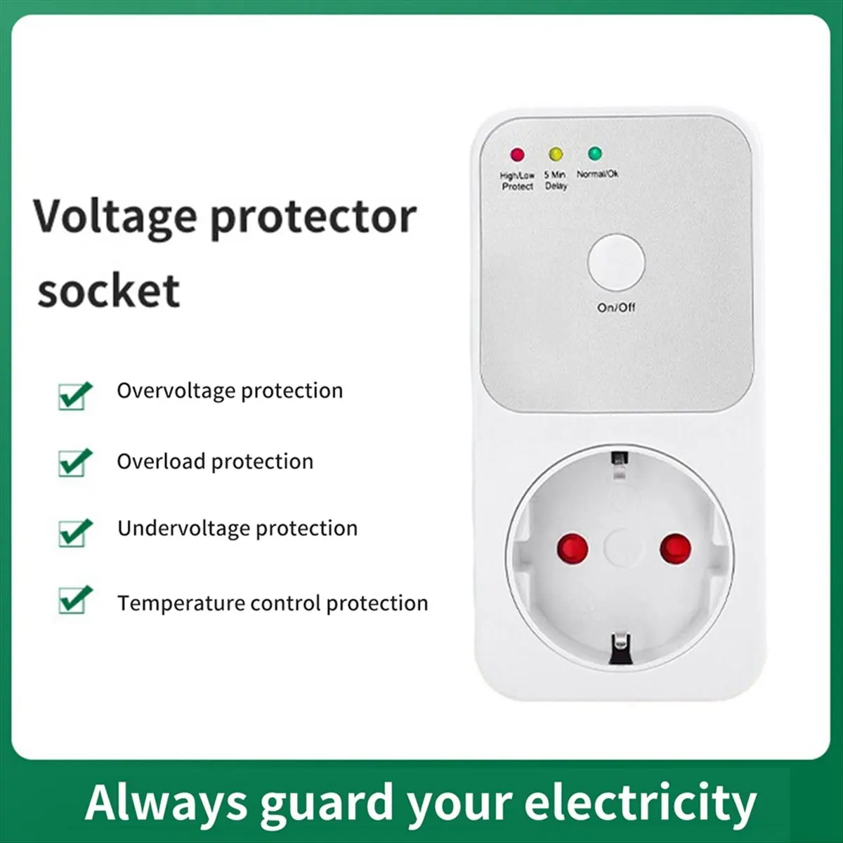 AT16 Protector Voltage Relay Electrical Socket, Refrigerator Voltage Protector Multifunctional for Home Appliance EU Plug