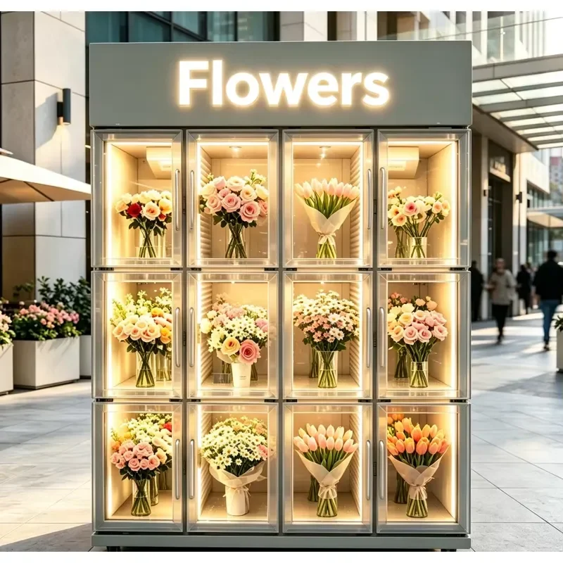 24h Self Service Multi Function Refrigerated Vending Machine Credit Card Stainless Steel Locker for Flowers Cake Egg Seafood