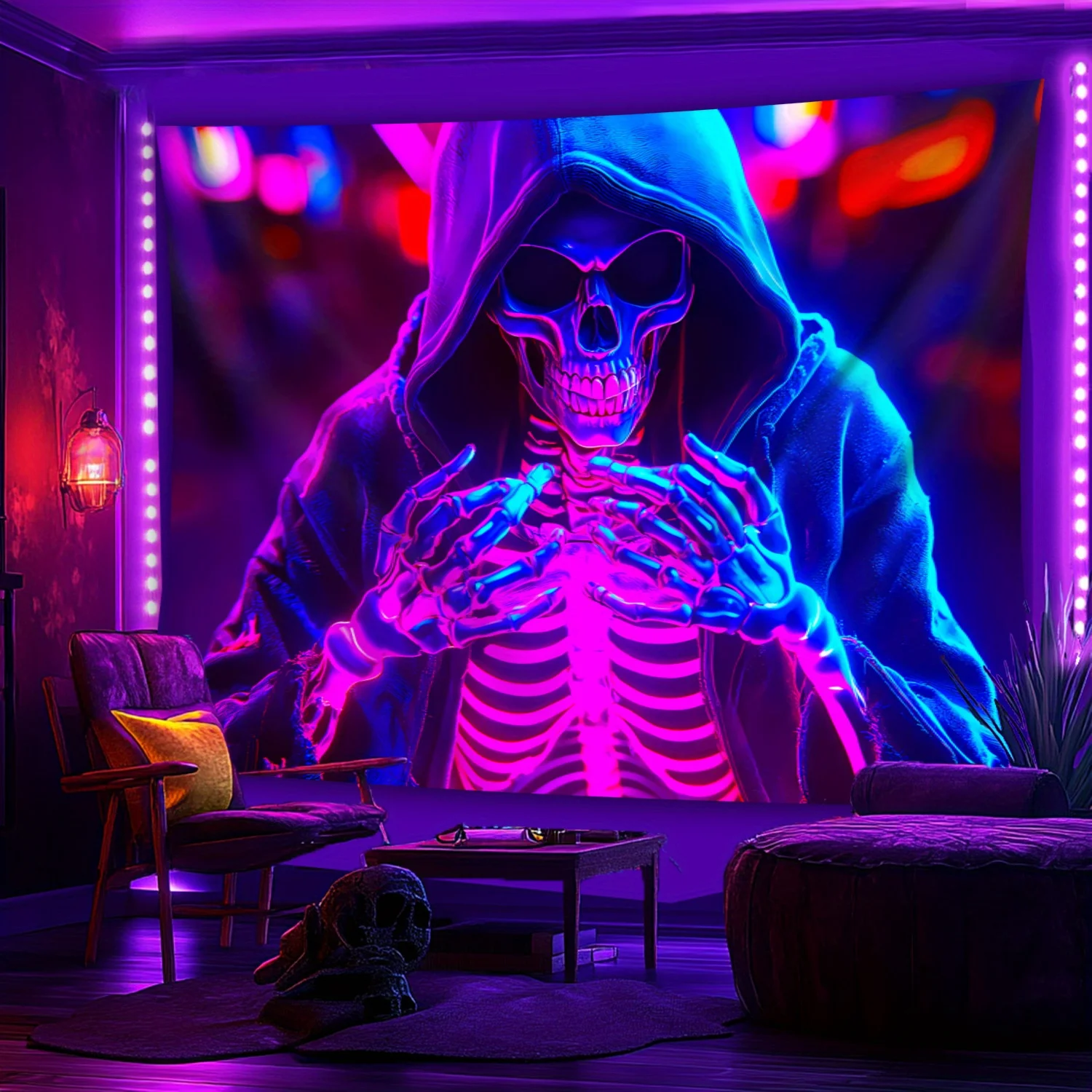 VIKAMA Cyberpunk Skull نسيج الألعاب غرفة نوم الموسيقى بار موضوع غرفة الضيافة ديكور المفروشات المنزلية