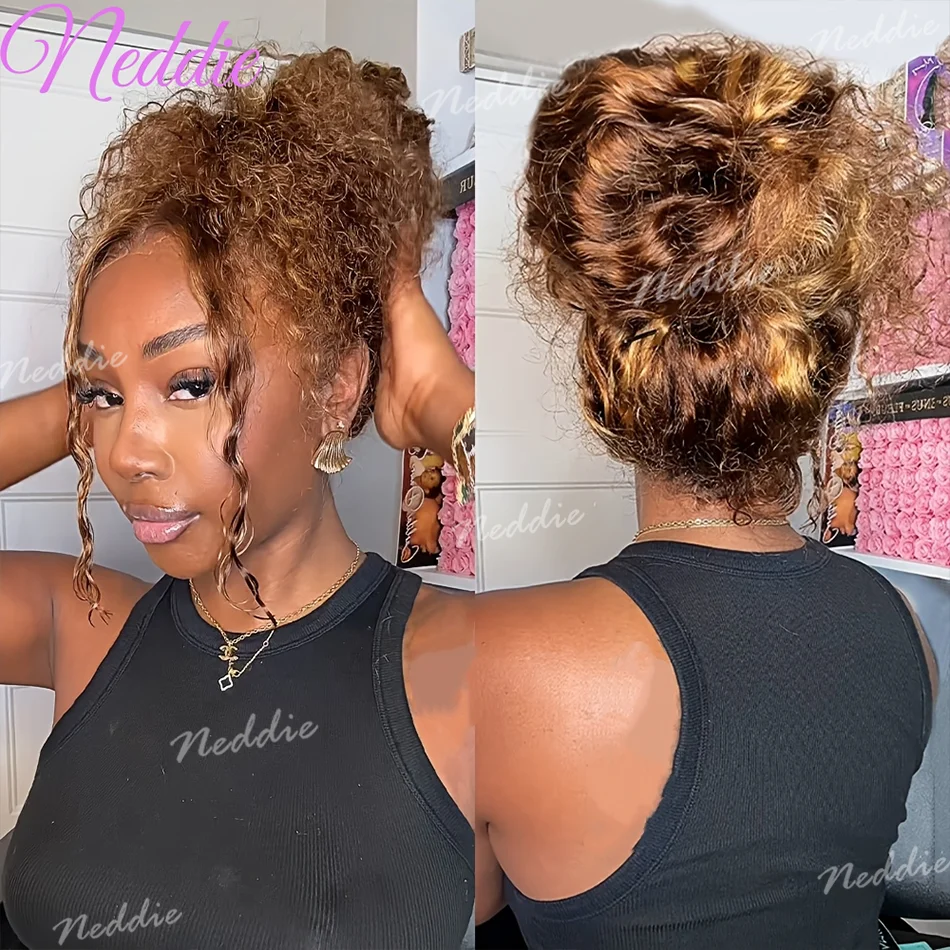 

Water Wave 360 Full Lace Front Wig 30 Inch Invisible Strap Honey Blonde Highlight Deep Wave Frontal Wig Glueless Wig Human Hair