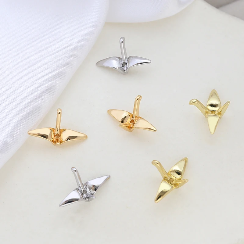6pcs Copper Plated Gold Perforated Thousand Paper Crane Pendant DIY Handmade Jewelry Bracelet Ear Jewelry Beaded Materials