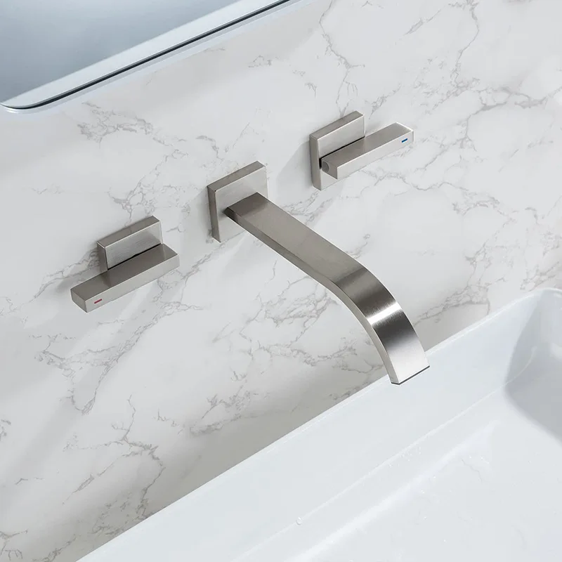 Luxury All-copper Gold Wall-mounted Waterfall Basin Faucet Hot and Cold Concealed Embedded Basin Faucet