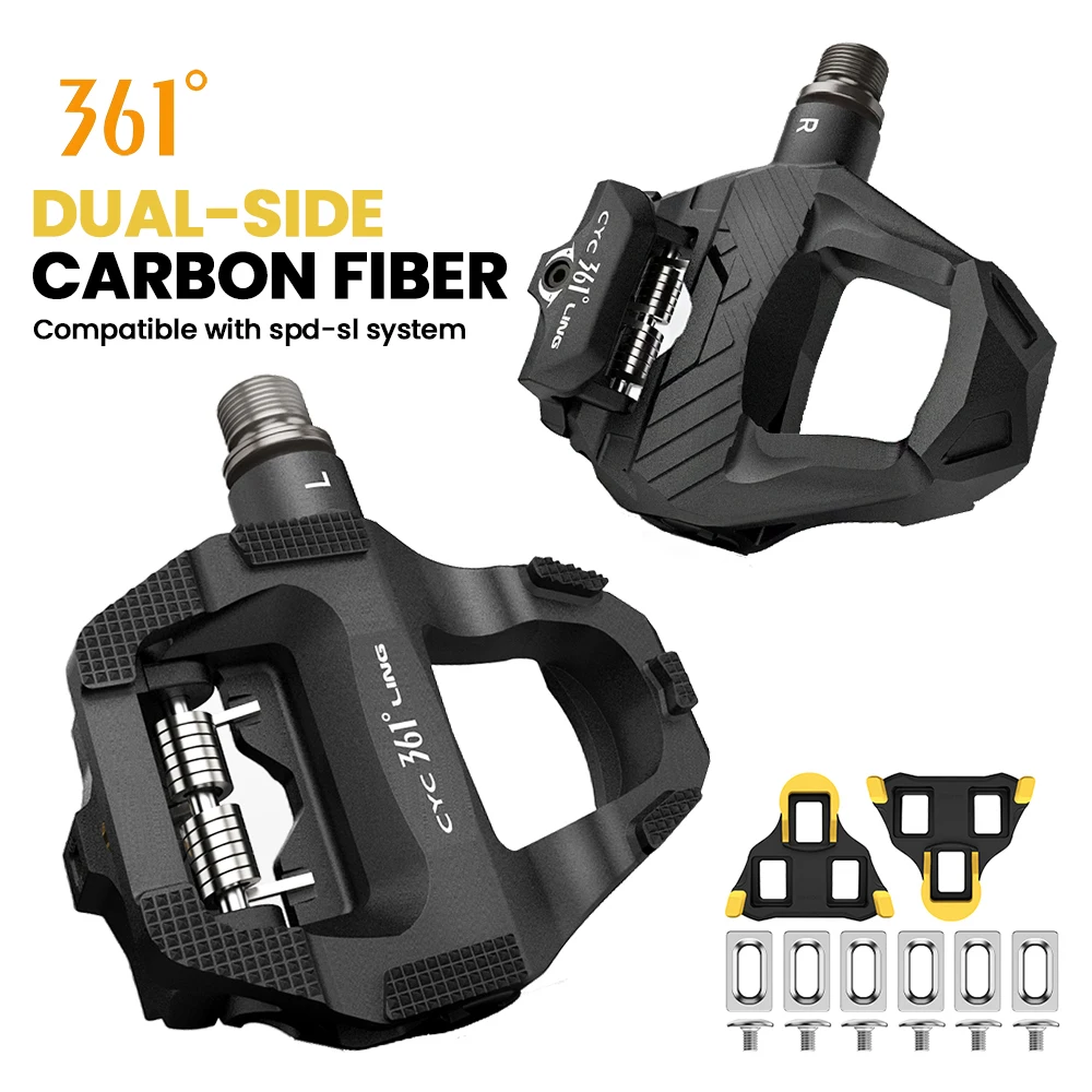 

361 Degrees Bicycle Pedal Carbon Fiber Clipless Road Bike Platform Pedal Dual-Side Ultralight Road Cycling Cleat Pedal Bike Part
