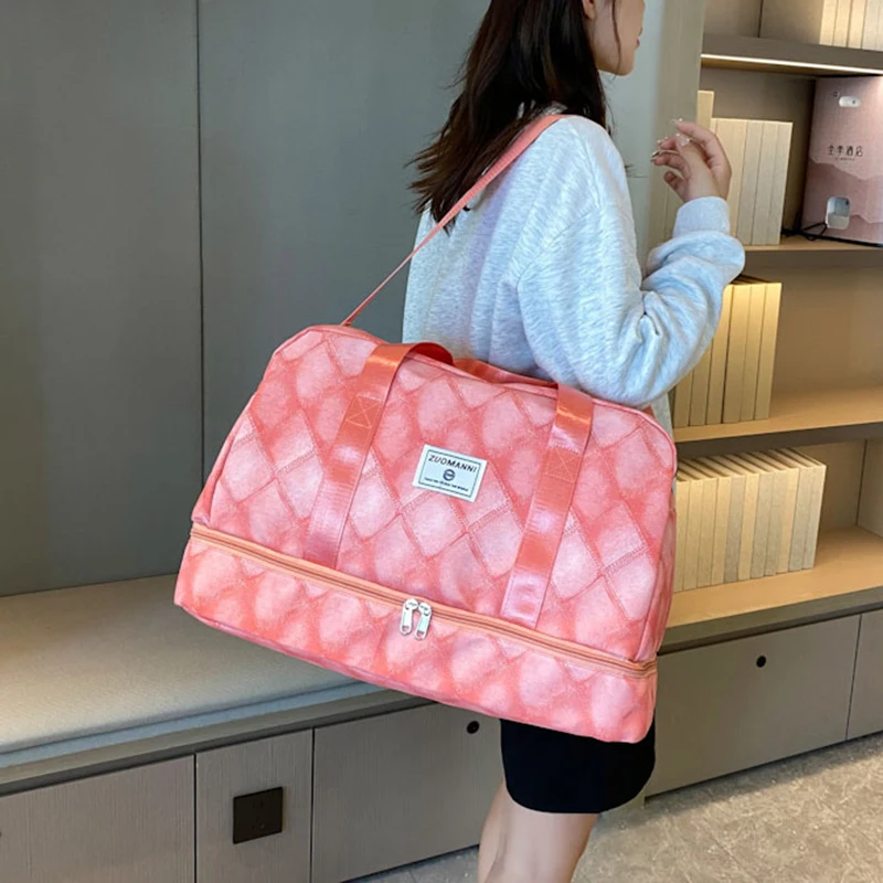 Borsone da viaggio espandibile di grande capacità alla moda Borsa da donna in denim scozzese impermeabile Borsa da fitness sportiva Borsa a tracolla