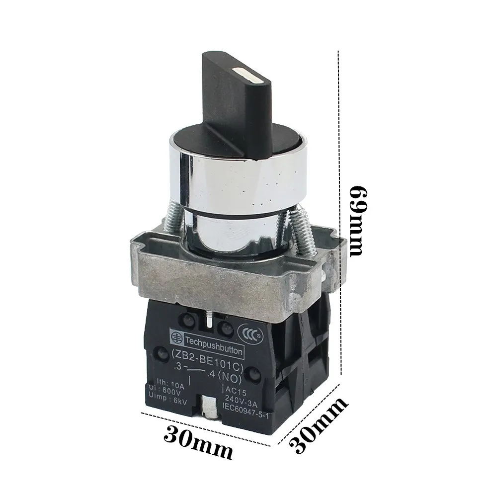 1PCS 22mm XB2-BD53 2NO3 Position self resetting selector Knob switch