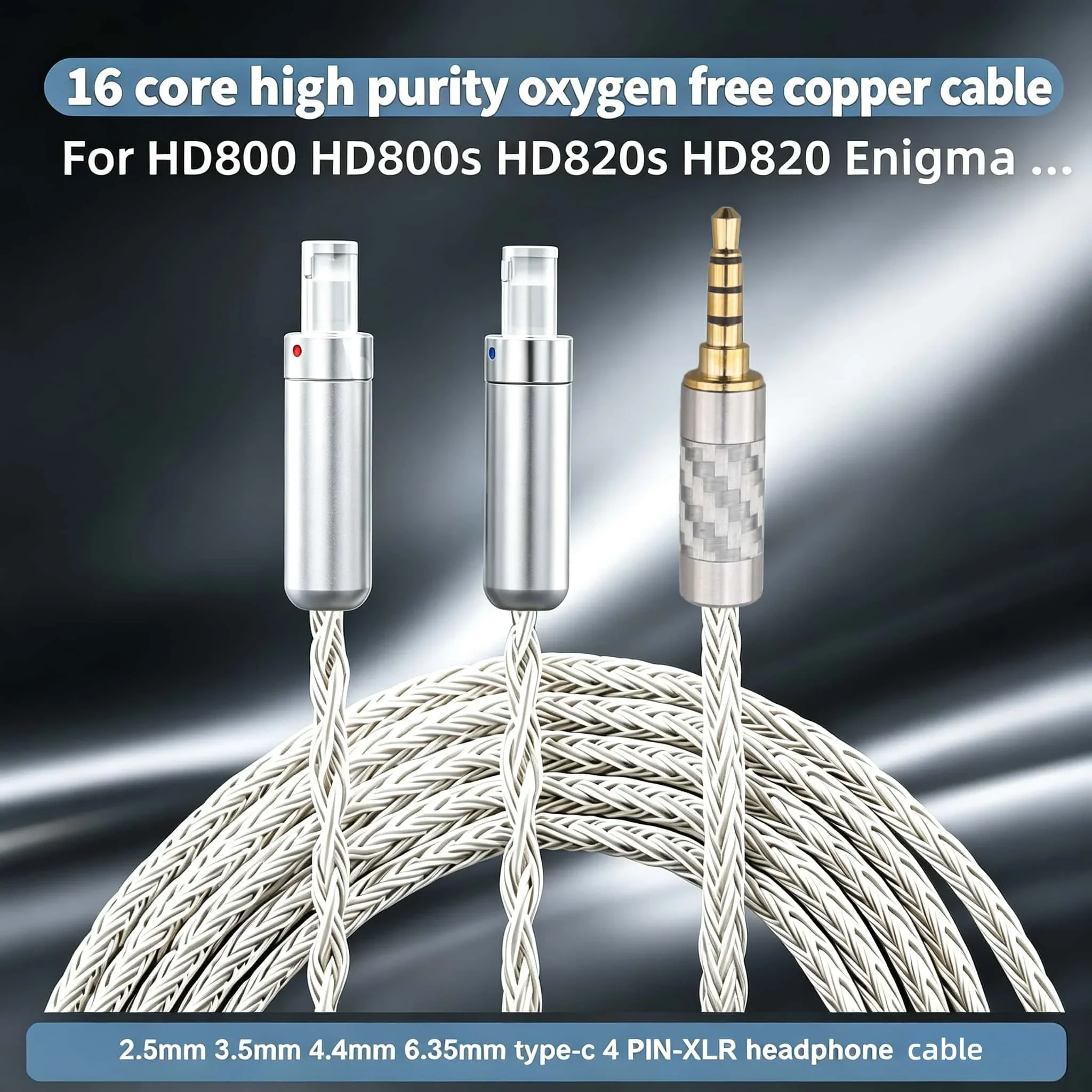 16 Core OCC Silver Plated Headphone Upgrade Cable HiFi Balanced Compatible for Sennheiser HD800 HD800S HD820 2.5 3.5 4.4mm XLR