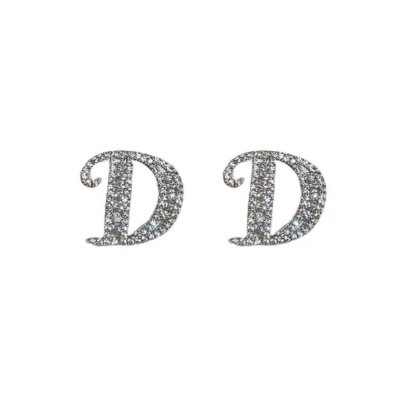 Luxury Brand Shiny Full of Rhinestones Letter D Earrings For Women Classic Simplicity Earrings Trendy Fine Jewelry Party Gifts