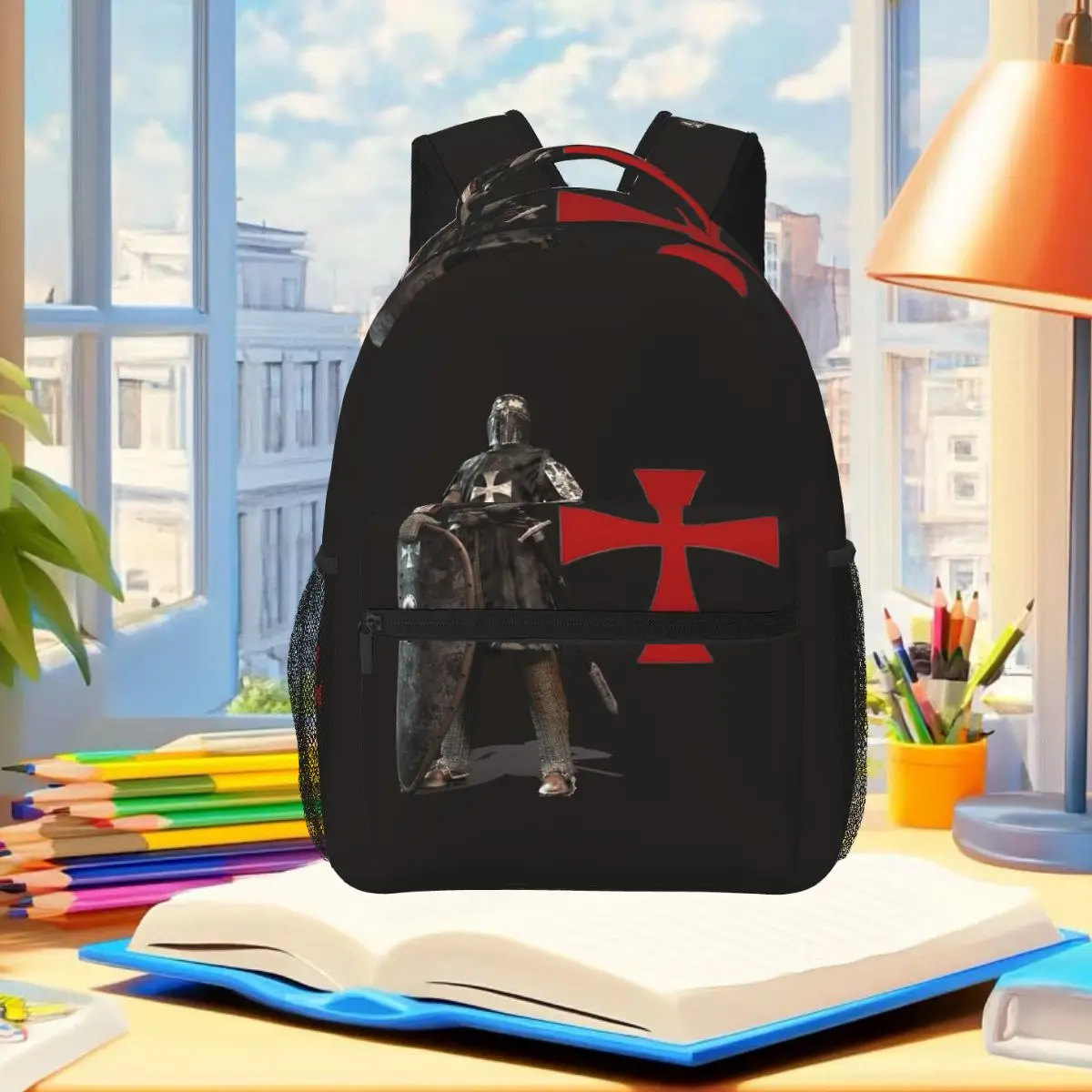 Knights Templar Cross Shield Symbol Medieval Sword Emblem Secret Order Backpack Student Boys Girls BookBag Laptop Shoulder Bags