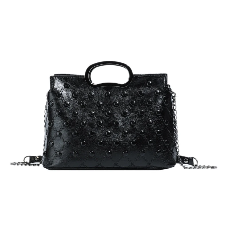 

Женская черная сумка из искусственной кожи, клетчатая вышивка, нить в горошек, большая вместительная цепочка, крутая сумка через плечо на одно плечо